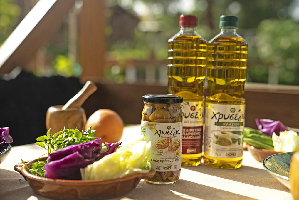 some products of xryselia with some vegetables on the side